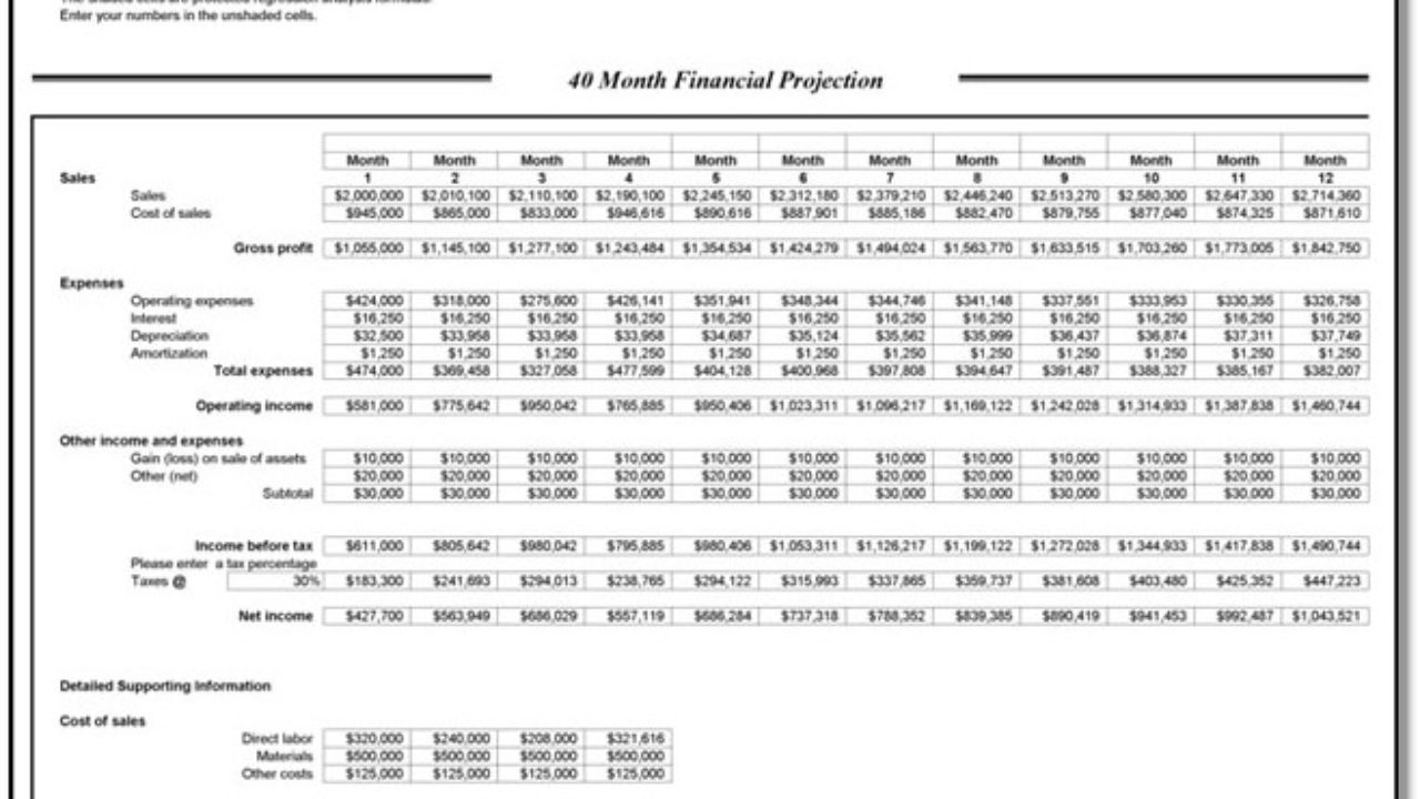 Financial Projection Template – pulp